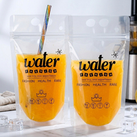 Sachets refermables transparents en PE imprimés sur mesure avec poignée et orifice pour paille, pour l'emballage alimentaire de jus et de boissons