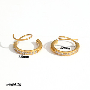 Geometric <b>Circle</b> Stainless Steel Earrings For Women Pave Setting Titanium Steel 18k Gold Colorfast Party Jewelry - Product Image 5