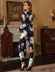 Combinaison <span class=keywords><strong>de</strong></span> <span class=keywords><strong>pyjama</strong></span> à manches longues pour femmes, avec boutons, 95% polyester, 5% élasthanne, motif citrouille, crâne, fantôme - Product Image 2