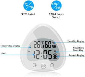 Bán hàng nóng kỹ thuật số Đồng hồ nhiệt độ độ ẩm cốc hút đếm ngược phòng tắm đồng hồ treo tường Dusche uhr wasserdicht - Product Image 2