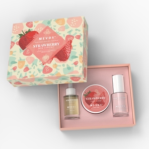 MEVOV OEM ODM Kit per la Cura della Pelle alla Fragola 3 Pezzi: Olio <span class=keywords><strong>Viso</strong></span>, Scrub e Latte Illuminante Idratante Anti-Età per Pelle Spenta - Product Image 5