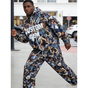 OEM Custom Print Digital Printing Oversized 400 GSM Heavyweight Zip up Dropped Shoulder Men's Hoodie Two-piece Set - Product Image 3