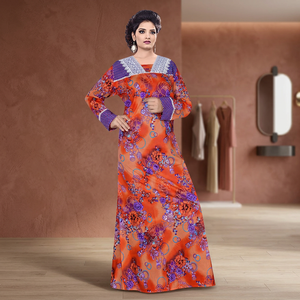 Caftán de Algodón Floral Estilo Marroquí Hecho a Mano, Vestido Maxi Étnico Indio para Mujer, Talla Grande, Transpirable, Largo, para la Playa - Product Image 2