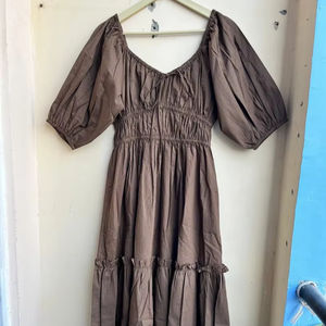 Brown Bohemian maxi <b>Dress</b> Block Print Indian Tunics Hand <b>Dress</b> Indian Cotton <b>Long</b> Gown Indian Printed <b>Dress</b> - Product Image 1