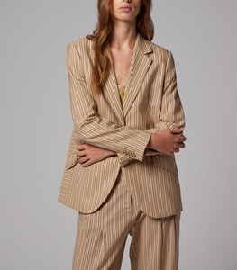 Women's Sand <b>Brown</b> Plaid <b>Wool</b> Single Breasted Button Nonwoven Hand Embroidery Blazer - Product Image 4