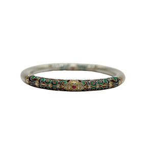 Enamel Scrolling Vine Pattern S999 Gold-inlaid <b>Copper</b> Bracelet Womens Chinese-style Ethnic Closed <b>Bangle</b> Shanwei Y72 Y72 Enamel - Product Image 3