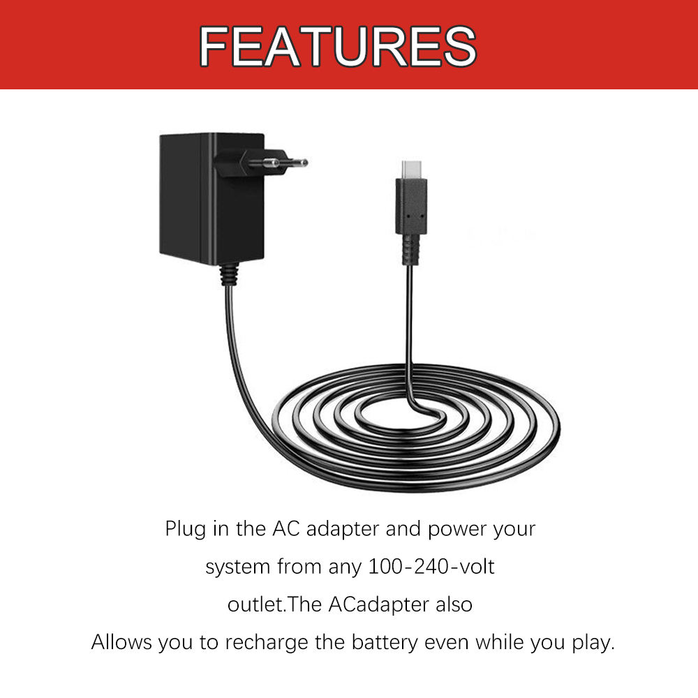 EU/US/UK/AU Plug AC Adapter Fast Charging for Nintendo Switch
