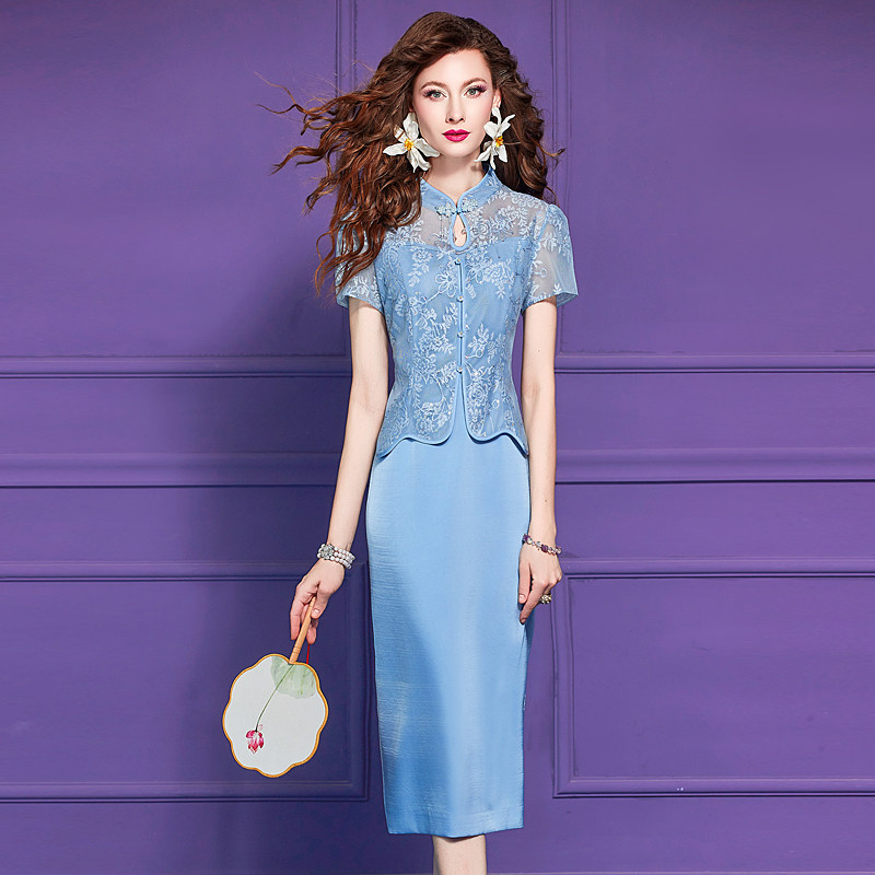 white christmas dresses Floral Embroidery Long Sleeve Mandarin Collar Oriental Evening Dress Burgundy / Xs main image 1