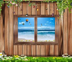 Papel pintado autoadhesivo 3D Mural sala de estar Fondo pared paisaje pintura creativa ventana falsa paisaje marino pintura pegatina