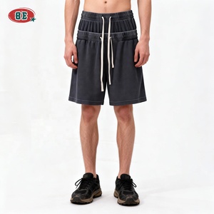Shorts en coton double taille style hip-hop coupe ample, tricot gaufré, personnalisables avec logo imprimé, vente chaude OEM/ODM pour l'été - Product Image 1