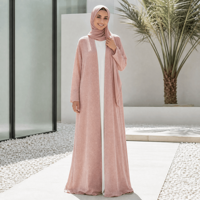 Abaya en tricot rose poudré sur mesure, ouverte sur le devant, à manches longues, robe kaftan musulmane, vêtements modestes du Moyen-Orient, fabrication OEM directe d'usine