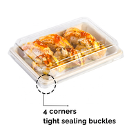 Plateau à sushi dessert à la bagasse de canne à sucre sans Pfas personnalisé contenants à sushi biodégradables jetables à emporter avec couvercle en plastique