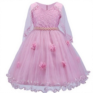 Robe de soirée fantaisie en mousseline de soie pour enfants, avec fleurs 3D et col halter, pour filles, vente en gros - Product Image 1