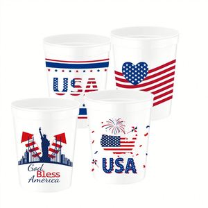 USA Flag Themed Plastic Cups Red White Blue 4th of July Party Supplies Digital Printed Reusable Drinkware - Product Image 4