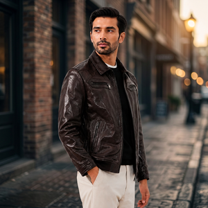 Wholesale <b>Mens</b> <b>Genuine</b> <b>Leather</b> Waterproof Bomber <b>Jacket</b> Premium Brown Streetwear Fashion <b>Jacket</b> for Winter - Product Image 1
