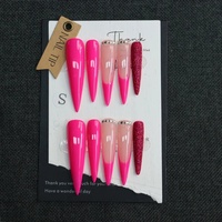 Vente en gros usine 10 pièces Faux ongles à presser en acrylique épais rose, forme amande longue, faits main, prêts à poser