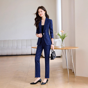 Women's Suit <b>Set</b> Blue Polyester Formal Workwear <b>Blazer</b> Pants Anti-Wrinkle Spring Office Wear - Product Image 2