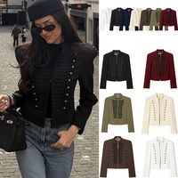 OUDINA Nouveautés Streetwear Décontracté Col Montant Épaulettes Fermoirs Métalliques Blazer Napoléon Femme