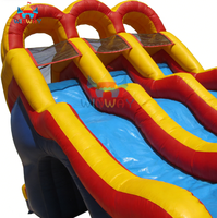 Toboggan aquatique gonflable triple piste en PVC écologique - Rouge et jaune, toboggan d'été extérieur pour enfants, idéal pour les fêtes et les jardins