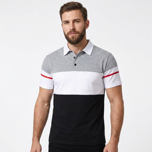 Polo homme à manches courtes, color-block, 100% coton, style décontracté, gris, blanc, noir, design rayé. - Product Image 1