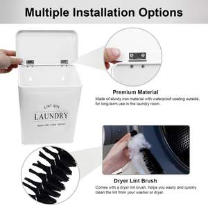 带刷子的磁性绒毛收集器，用于洗衣房装饰，金属壁挂式绒毛收集盒支架，带盖的绒毛垃圾箱，适用于烘干机 - Product Image 5