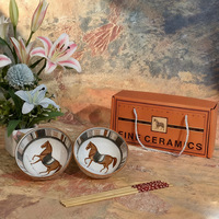 Ensemble de vaisselle en céramique à motif végétal, bol et baguettes, en porcelaine émaillée, compatible micro-ondes, style rétro de luxe léger, coffret cadeau