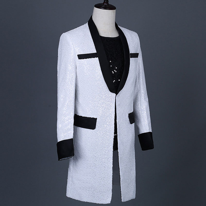 Plus Size Men Suits White Blazers Sequins Deluxe Outfit For Stage Wedding Wearing Costume Homme