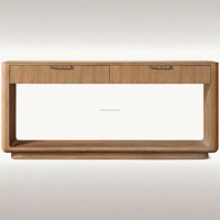 Console d'entrée en bois massif avec deux tiroirs, étagère inférieure ouverte et grain texturé pour la décoration de salons de luxe