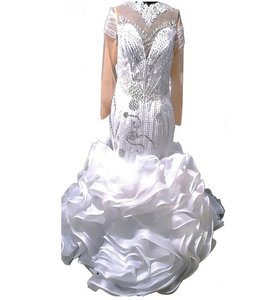 Vestido de Novia Personalizado de Manga Larga, Vestido de Novia de Dos Piezas con Cola Larga, Vestidos de Novia Africanos de Lujo con Cuentas de Cristal - Product Image 4