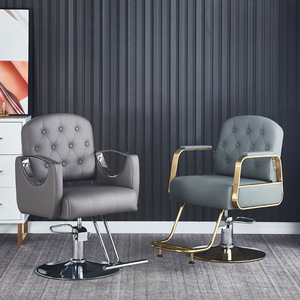 Silla moderna de cuero de lujo para salones de belleza, sillón reclinable de acero inoxidable de metal dorado y plateado con <span class=keywords><strong>barber</strong></span>ía elegante - Product Image 2