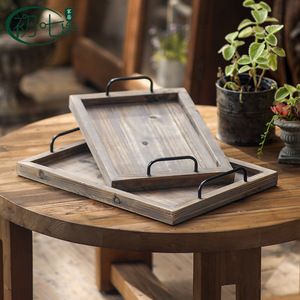 Bandeja rectangular de madera de cedro vintage, 2 piezas, bandejas decorativas rústicas para decoración del hogar - Product Image 3