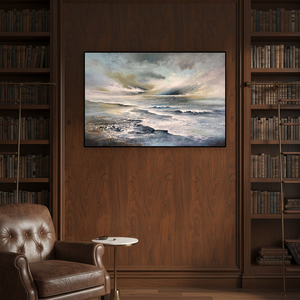 Cuadro Moderno con Paisaje Marino en Tonos Neutros, Arte <span class=keywords><strong>de</strong></span> <span class=keywords><strong>Pared</strong></span> Enmarcado <span class=keywords><strong>para</strong></span> Sala <span class=keywords><strong>de</strong></span> Estar y Espacios Comerciales - Product Image 1