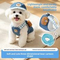 Nylon-Hundeleine und -Geschirr-Set aus Denim mit Kapuze und Gingham-Karo-Sommerkleidung für kleine Hunde und Katzen – Outdoor-Kleidung