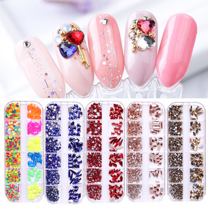 12 Rejillas de Diamantes de Imitación Fluorescentes Irregulares de Fondo Plano Rosa Mixtos para Uñas, Hechos de Plástico, para Joyería - Product Image 3