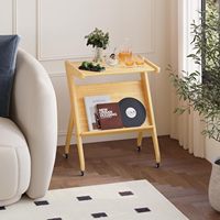Bambus-Beistelltisch mit Bücherregal Sofa-Seitentisch TV-Tisch mit Rollen Eckregal Aufbewahrung Couchtisch Wohnzimmermöbel