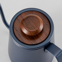 Bouilloire à café portable 600 ml en acier inoxydable moderne, écologique, durable, résistante à la chaleur, avec couvercle à poignée en bois et bec verseur col de cygne