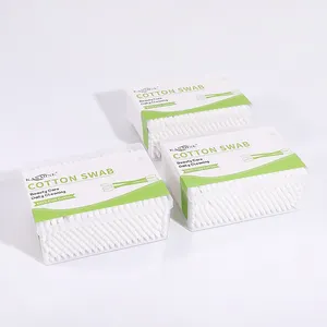 Hot Sale Free Sample 200 Pieces Double Cusp Flat Box Cleaning Cotton Bud With Paper Stick