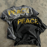 T-shirt homme vintage noir délavé avec logo personnalisé, impression DTG, coupe ample, style streetwear, manches courtes