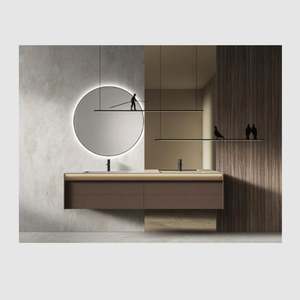 Mueble de Baño Moderno de Alta Calidad con Espejo LED y Panel de Roca, Personalizable, para Hotel, Esquinero, Triangular, Combinado con Lavabo, Resistente al Agua - Product Image 6