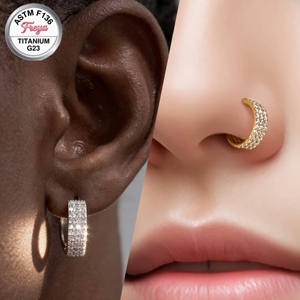 Anneau de nez, anneau de septum, clicker, clou d'oreille, anneau de téton, anneau de daith, anneau de hélix en Titane ASTM F136 triple couche de zircon, bijoux de piercing corporel - Product Image 3