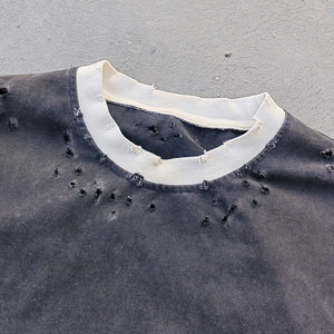 T-shirt a maniche lunghe da uomo Huili New <span class=keywords><strong>Trend</strong></span> in cotone pesante lavato effetto <span class=keywords><strong>vintage</strong></span>, personalizzabile con stampa serigrafica e blocchi di colore distressed - Product Image 3