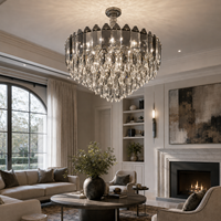 Plafonnier semi-encastré rond moderne de luxe en cristal fumé pour villa, salon, hôtel et projets d'aménagement intérieur