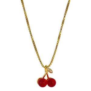 Collier en acier inoxydable plaqué or 18 carats avec pendentif zircon cerise rouge tendance 2025 – Bijou fruit mignon pour fiançailles et anniversaire - Product Image 5