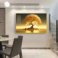 Décoration d'intérieur 3D en gros, design tendance, arbre à monnaie, peinture décorative moderne minimaliste en porcelaine dorée et cristal vibrant
