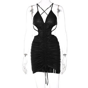 BH835 <span class=keywords><strong>Abito</strong></span> lungo estivo in tessuto non tessuto, tinta unita, naturale, traspirante, ecologico, con scollo a V, allacciatura al collo, sexy, senza schienale, <span class=keywords><strong>plissettato</strong></span> - Product Image 5