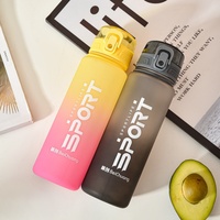 Bouteille d'eau de sport en plastique portable avec logo personnalisé, dégradé, 650 ml, sans BPA, anti-fuite, pour activités de plein air, avec sangle