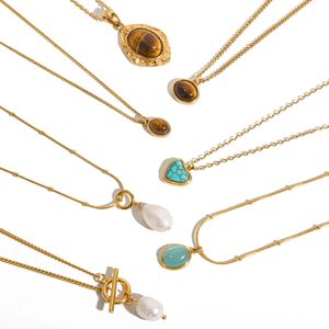 สร้อยคอจี้ลายตาเสือสำหรับฤดูใบไม้ร่วงและฤดูหนาว ทำจากสแตนเลสสตีล 18K ดีไซน์รูปทรงวงรีเรขาคณิต เหมาะสำหรับใส่ทุกวัน เครื่องประดับหรูหราแบบเรียบง่าย - Product Image 5
