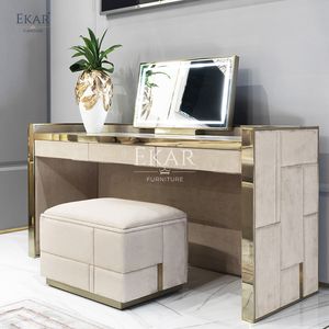 Ekar Furniture <strong>Victorian</strong> Marble <strong>Dressing</strong> <strong>Table</strong> with Standing Mirror Modern French Design for Bedroom Home or Hotel - Product Image 2