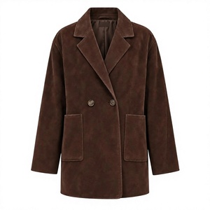 Manteau classique en daim marron pour femme 2026, style blazer, revers crantés, boutonnage frontal, poches, idéal pour l'automne - Product Image 5