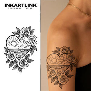 INKARTLINK - Pegatinas de Tatuajes Temporales para el Cuerpo, Diseño de Flores, Rosas y Corazones, Resistentes al Agua, Ecológicas, Duran 15 Días, Paquete al por Mayor - Product Image 1
